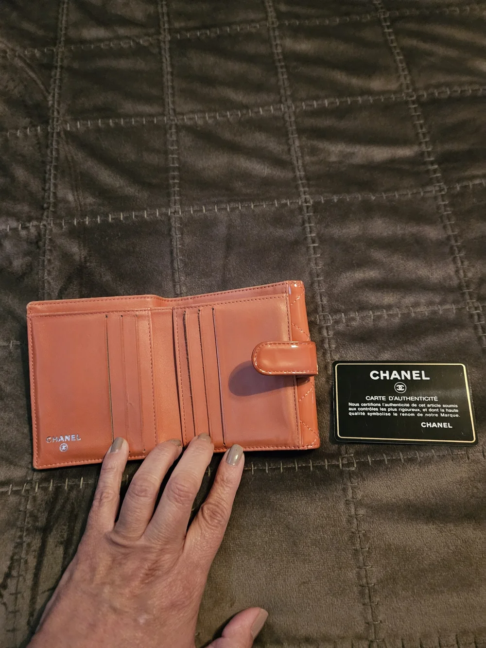 Chanel Quilted Patent Leather Wallet in Burnt Orange
